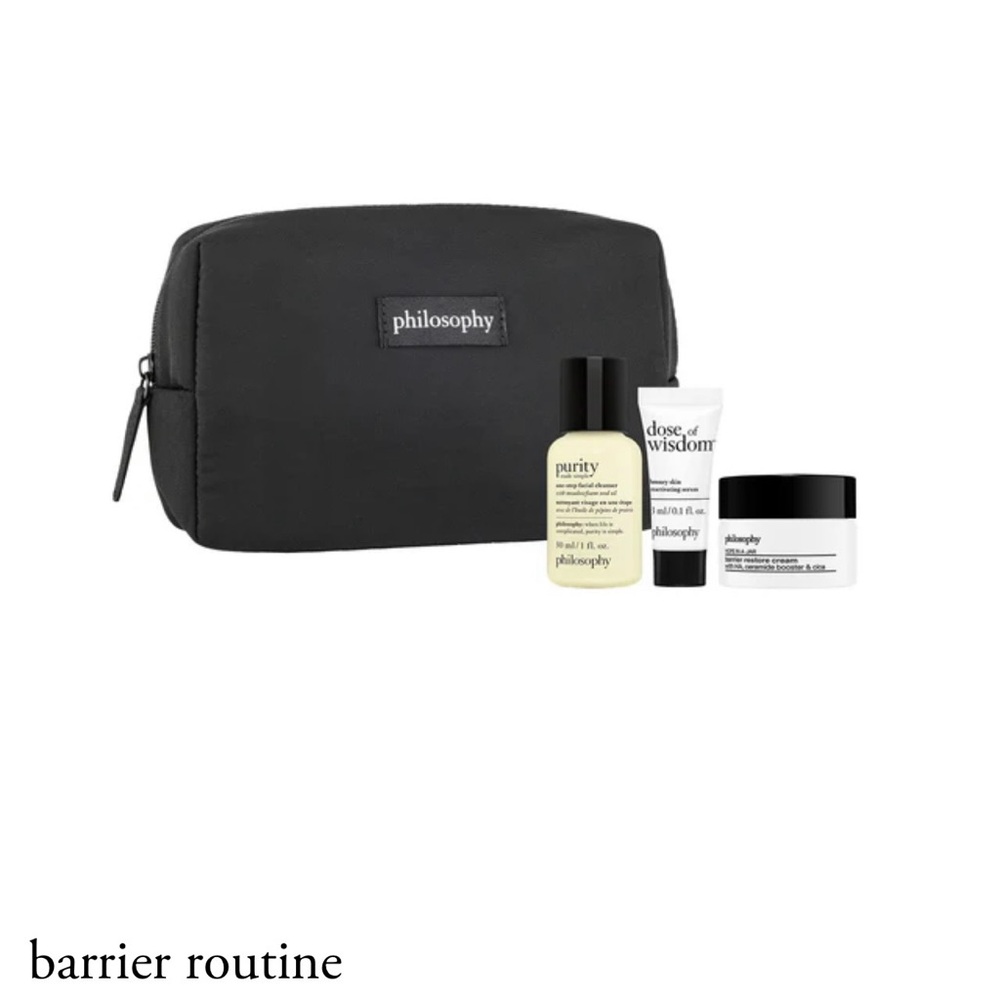 NEW PHILOSOPHY 4 PIECE BARRIER ROUTINE GIFT SET WITH COSMETIC BAG DECEMBER 2025